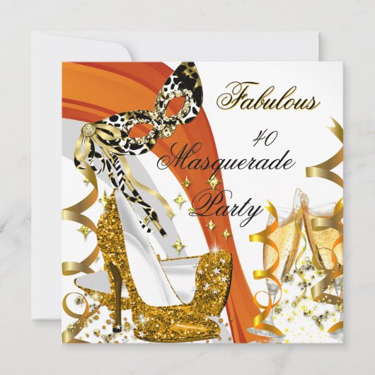 Masquerade Fabulous 40 Goldmedaille High Heel 2 Einladung (Vorderseite)