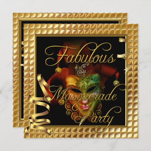 Masquerade Fabulous Gold Black Birthday Party Einladung (Vorne/Hinten)