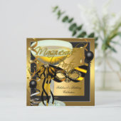 Masquerade Fabulous Zebra Maske Gold Geburtstag Einladung (Stehend Vorderseite)