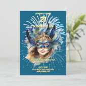 Masquerade-Feuerwerk zum Thema Karneval Einladung (Stehend Vorderseite)