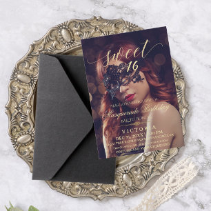 Masquerade Foto Sweet 16 Geburtstag Einladung