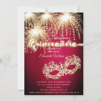 Masquerade funkelndes Feuerwerk Luxus Quinceañera Einladung