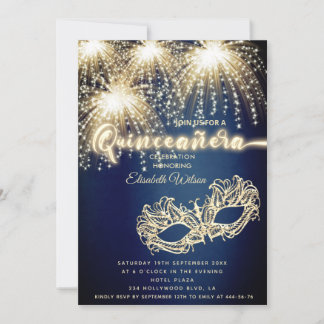 Masquerade funkelndes Feuerwerk Luxus Quinceañera Einladung