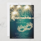 Masquerade funkelndes Feuerwerk Luxus Quinceañera Einladung (Vorderseite)