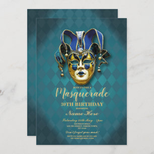 Masquerade Geburtstagsparty Aquamarin Gold Maske E Einladung