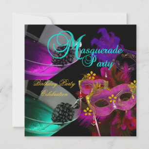 Masquerade Geburtstagsparty Aquamarin rosa Goldmas Einladung