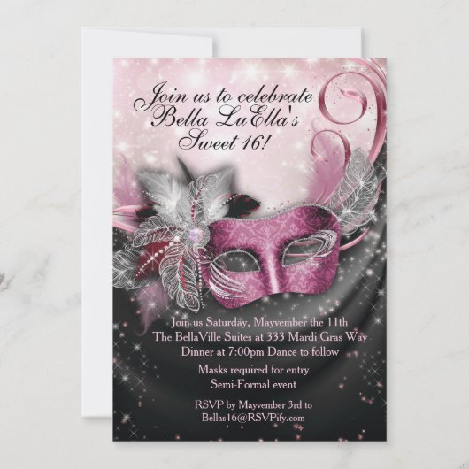 Masquerade Geburtstagsparty Einladungen (Rückseite)