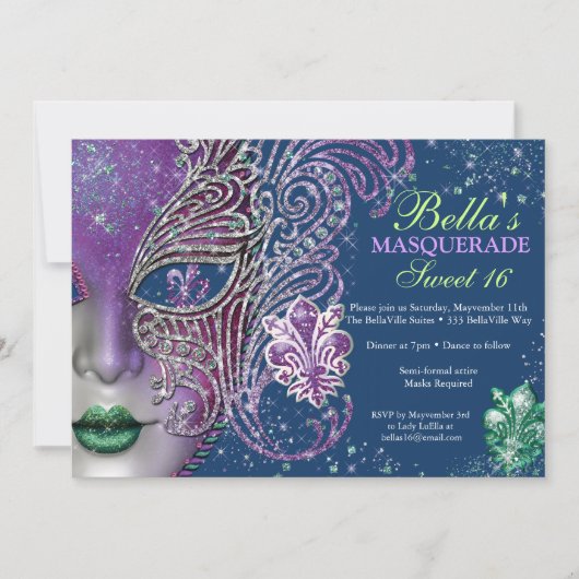 Masquerade Geburtstagsparty Einladungen (Vorderseite)