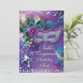 Masquerade Geburtstagsparty Einladungen (Stehend Vorderseite)