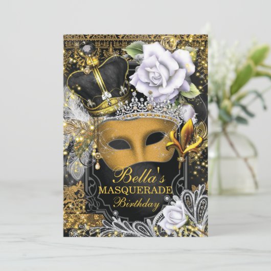 Masquerade Geburtstagsparty Einladungen (Stehend Vorderseite)