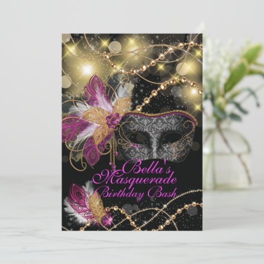 Masquerade Geburtstagsparty Einladungen (Stehend Vorderseite)