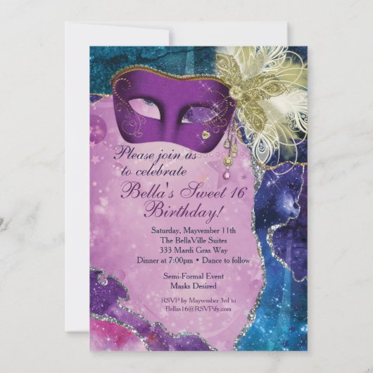 Masquerade Geburtstagsparty Einladungen (Rückseite)