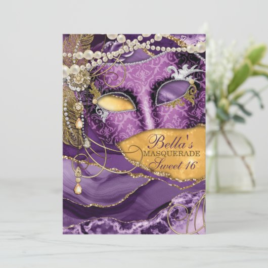 Masquerade Geburtstagsparty Einladungen (Stehend Vorderseite)