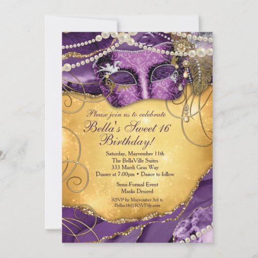 Masquerade Geburtstagsparty Einladungen (Rückseite)