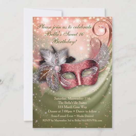 Masquerade Geburtstagsparty Einladungen (Rückseite)