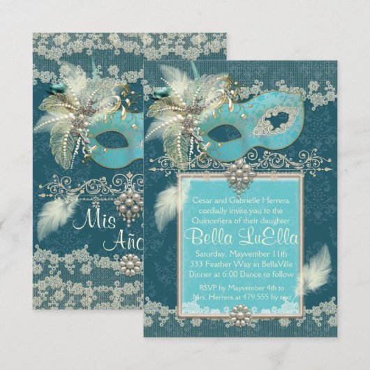 Masquerade Geburtstagsveranstaltungen Party Einlad Einladung (Vorne/Hinten)