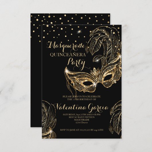 Masquerade Glitzer quinceanera Maske laden Save The Date (Vorne/Hinten)