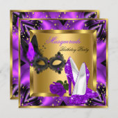 Masquerade Gold Abstrakt Lila Magenta High Heel Einladung (Vorne/Hinten)
