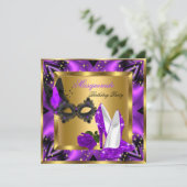 Masquerade Gold Abstrakt Lila Magenta High Heel Einladung (Stehend Vorderseite)