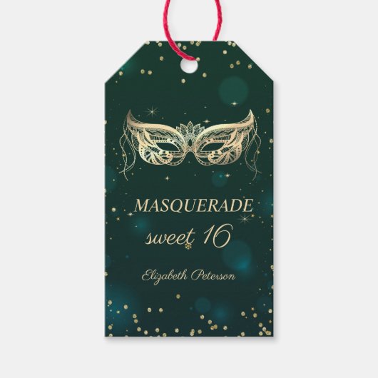 Masquerade Gold Diamonds Green Sweet 16 Geschenkanhänger (Vorderseite)