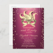 Masquerade Gold Diamonds,Masque,Lila Sweet 16 Einladungspostkarte (Vorne/Hinten)