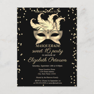 Masquerade Gold Diamonds, Masque Sweet 16 Einladungspostkarte