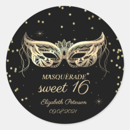 Masquerade Gold Diamonds Sweet 16 Runder Aufkleber