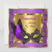 Masquerade Gold Lila Black Birthday Party Einladung (Vorderseite)