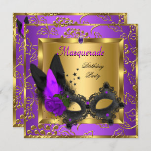 Masquerade Gold Lila Black Birthday Party Einladung