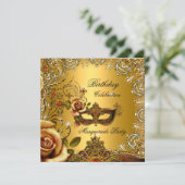 Masquerade Gold Mask Geburtstagspartei Einladung (Stehend Vorderseite)