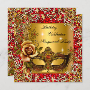 Masquerade Gold Mask Glitzer Roter Geburtstag Part Einladung
