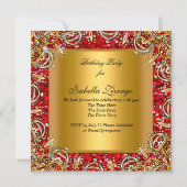 Masquerade Gold Mask Glitzer Roter Geburtstag Part Einladung (Rückseite)