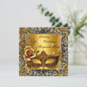 Masquerade Gold Mask Glitzern Black Birthday Party Einladung (Stehend Vorderseite)