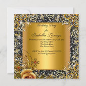 Masquerade Gold Mask Glitzern Black Birthday Party Einladung (Rückseite)