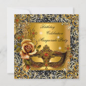 Masquerade Gold Mask Glitzern Black Birthday Party Einladung (Vorderseite)