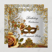 Masquerade Gold Mask Silver Geburtstagsparty Einladung (Vorne/Hinten)