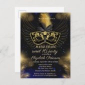 Masquerade Gold Shiny Sweet 16 Einladungspostkarte (Vorne/Hinten)