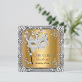 Masquerade Gold Silver Quinceanera 15. Party Einladung (Stehend Vorderseite)