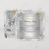 Masquerade Gold Snowflakes Silbermasketball Party Einladung (Vorne/Hinten)