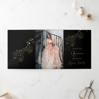 Masquerade Gold Stars Quinceanera Party Einladung