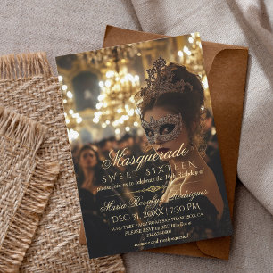 Masquerade goldchic Quinceanera Foto Einladung