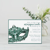 Masquerade Green | Dark Emerald Mardi Gras Wedding Einladung (Stehend Vorderseite)