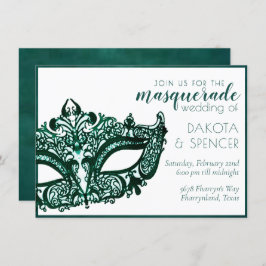Masquerade Green | Dark Emerald Mardi Gras Wedding Einladung