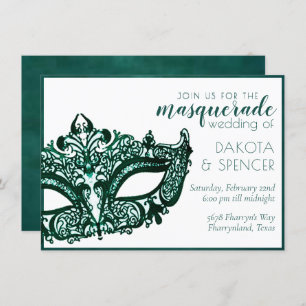 Masquerade Green Dark Emerald Mardi Gras Wedding Einladung