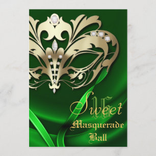 Masquerade Green Jeweled Sweet 16 Einladung