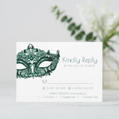 Masquerade Green Mask | Dark Emerald Entree Option RSVP Karte (Stehend Vorderseite)