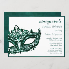 Masquerade Green Mask | Mardi Gras Thema Sweet 16 Einladung