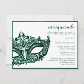 Masquerade Green Mask | Mardi Gras Thema Weihnacht Einladung (Vorderseite)