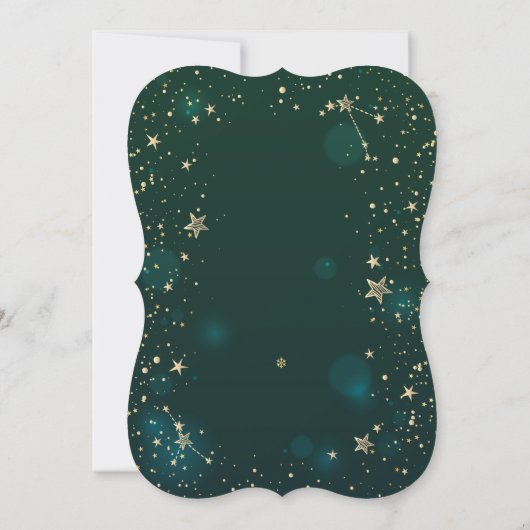 Masquerade, grüne Sterne Quinceañera Einladung (Rückseite)