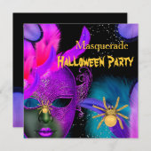 Masquerade Halloween-Party Rosa Aquamarine Masken Einladung (Vorne/Hinten)
